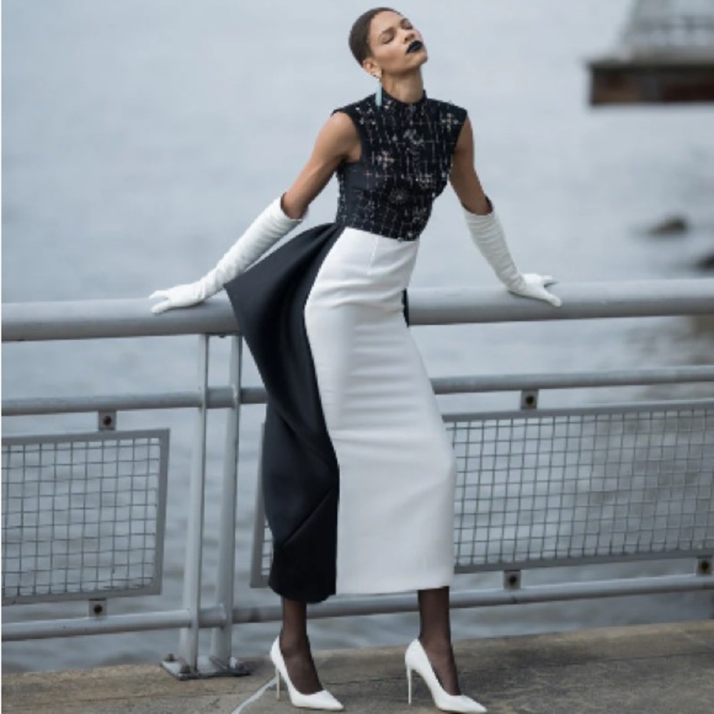 White Asymmetrical Maxi Pencil Dress